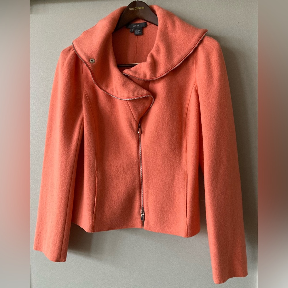 Women’s 100% Wool Jacket Zip Closure Trendy Wide Asymmetric Collar Wearable Art